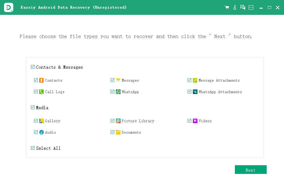 select file tpyes | easeus android data recovery