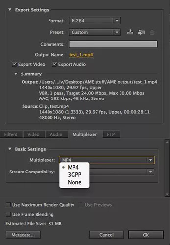 Adobe Media Encoder | convert 3gp to mp4