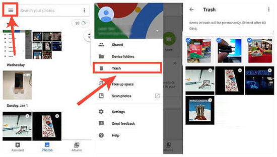 Using Google Photos | android recycle bin recovery