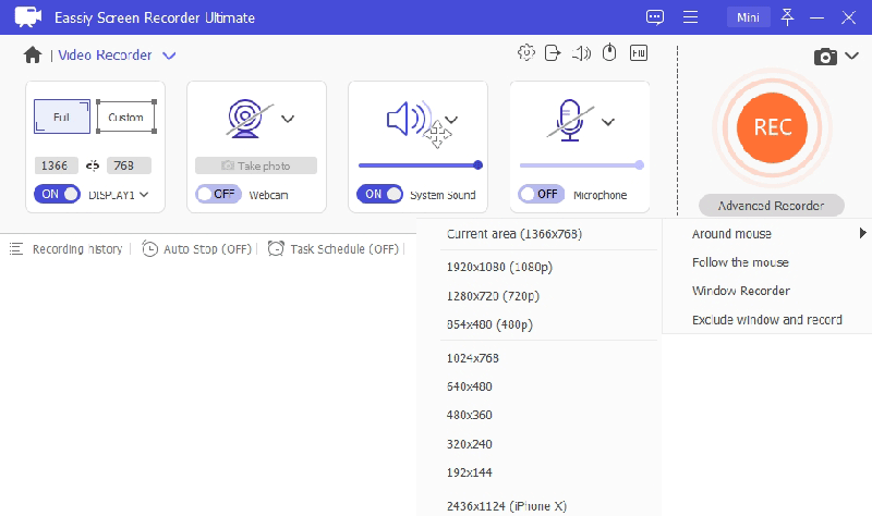 select recording area around mouse