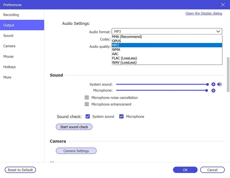 audio output setting