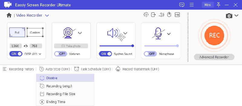 choose file length auto stop recording