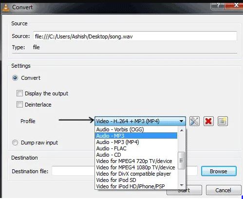 VLC Media Player step 4 | Change Bitrate of MP3