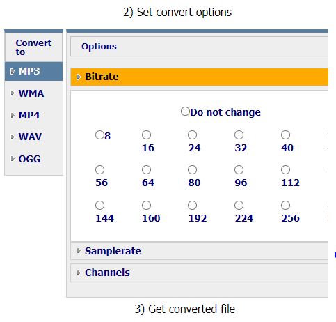 Online-Audiokonverter Schritt 3 | Ändern Sie die Bitrate von MP3