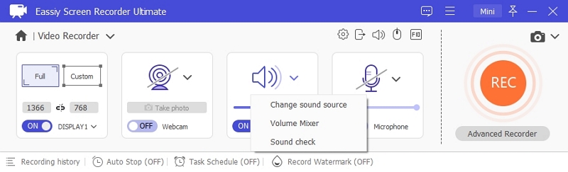 choose audio settings | screen recorder for pc with webcam