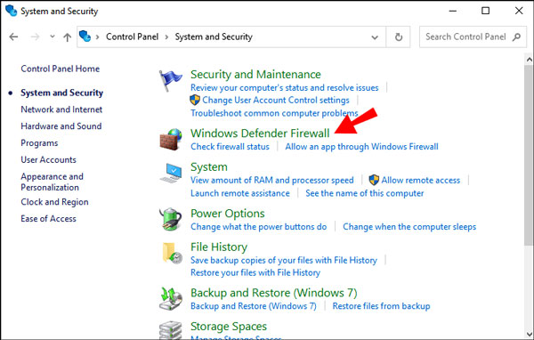 SWindows Defender Firewall