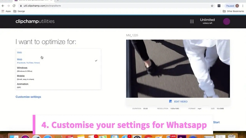 Using Clipchamp step 3 | compress video for whatsapp