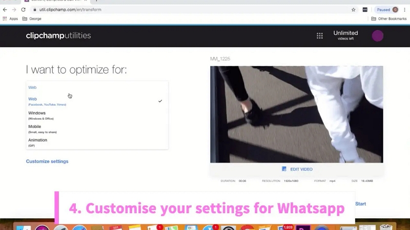 Clipchamp を使用するステップ 3 | whatsappのビデオを圧縮する