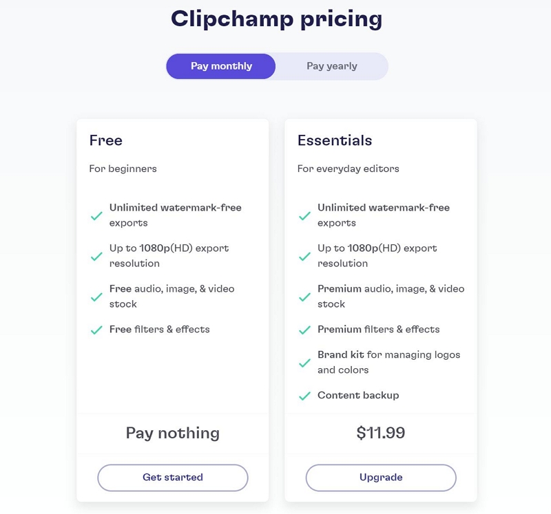 pricing | clipchamp screen recorder