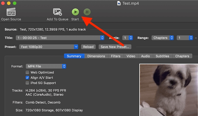 Using HandBrake step 4 | compress video quicktime