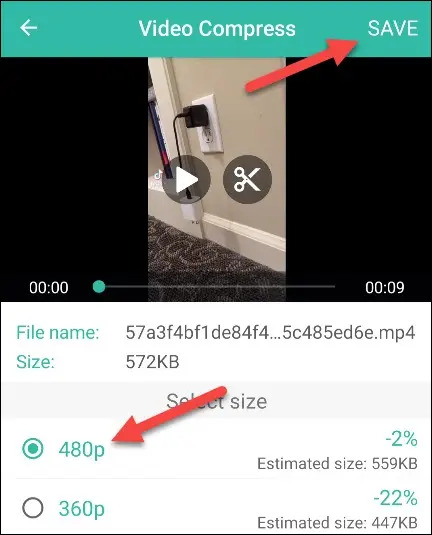 Video auf Android für WhatsApp komprimieren Schritt 5 | So komprimieren Sie ein Video auf Android