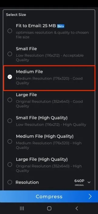 File Size | how to compress a video on android