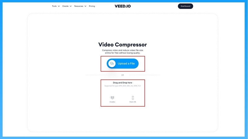 Verwenden Sie Veed.io Schritt 1 | Video für Website-Hintergrund komprimieren