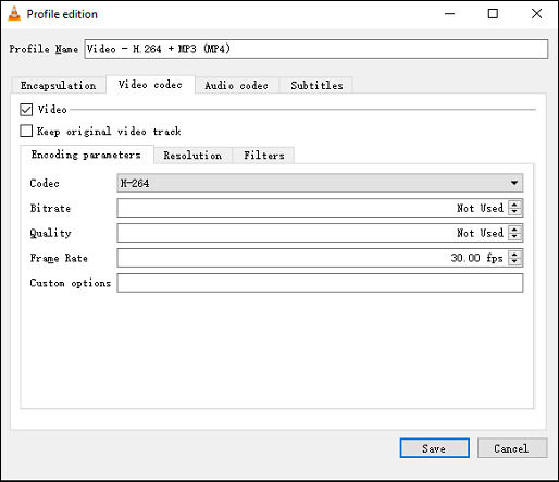 Change Video Encoding Parameters step 3 | compress video with vlc