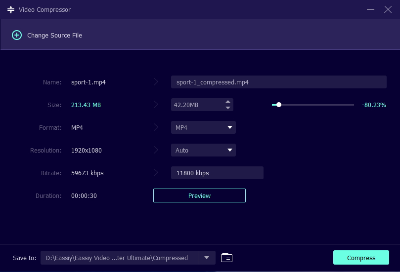 Eassiy Video Compressor step 2 | how to compress imovie video