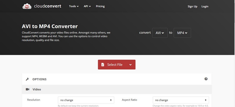 Using CloudConvert | convert avi to mp4
