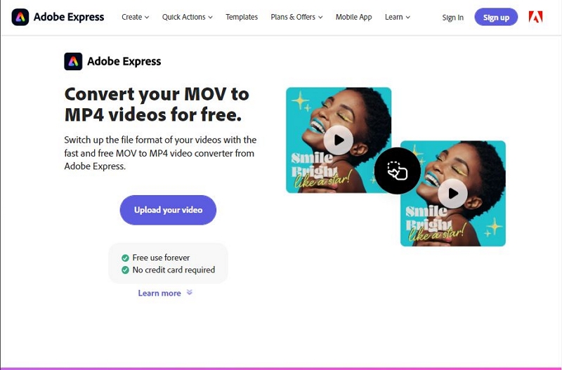 Adobe Express ステップ 1 を使用 | movをmp4に変換