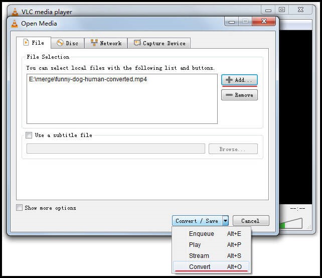 with VLC step 3 | convert mov to mp4