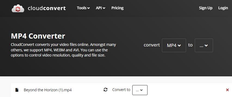 with CloudConvert step 1 | convert mp4 to mov