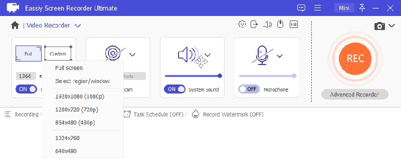 Eassiy Screen Recorder Ultimate step 2 | pc screen capture software
