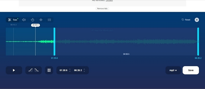 mp3cut.net ステップ 10 を使用してウィンドウ 3 で mp3 をカットします。