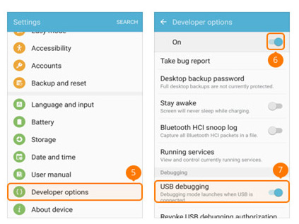 Samsung Galaxy S5/S6/S7 Schritt 2 | Aktivieren Sie den USB-Debug-Modus