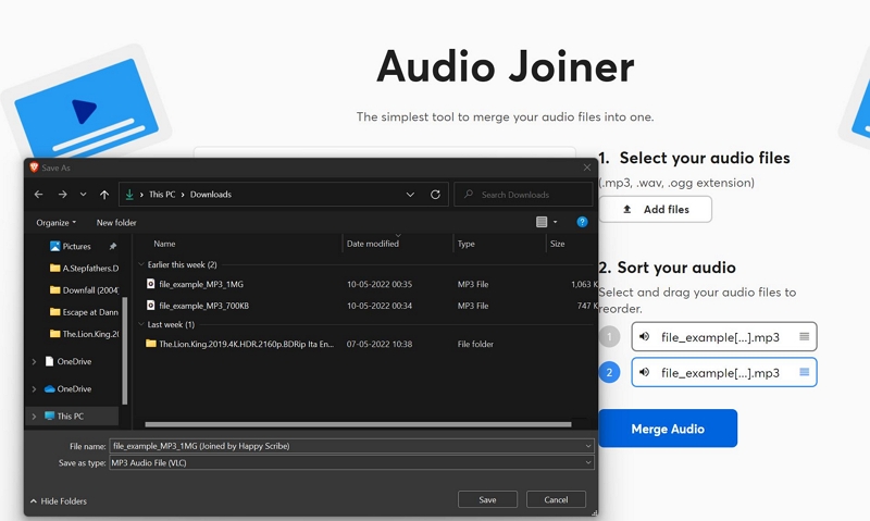 Happyscribe step 3 | Audio Joiner Online