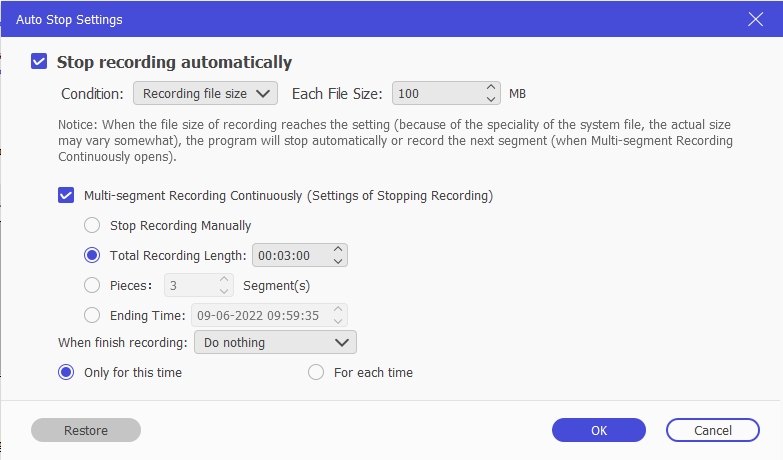 auto split according to file size