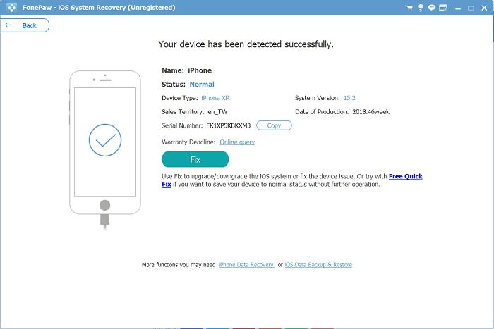 FonePaw iOS システム リカバリ ステップ 3 | iTunesなしでiPhoneをリカバリモードから復帰させる方法