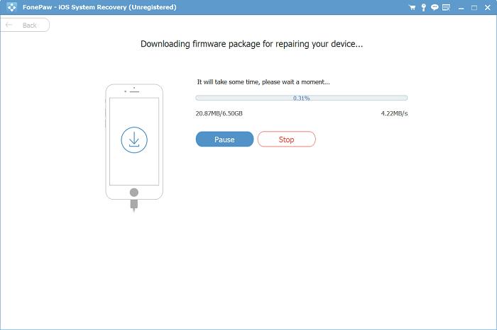 Wiederherstellung des FonePaw iOS-Systems Schritt 5 | iPhone ohne itunes aus dem wiederherstellungsmodus holen