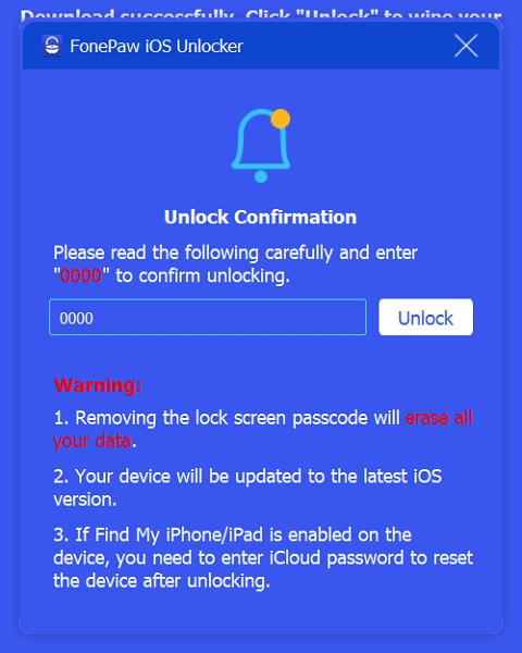 FonePaw iOS Unlocker Schritt 3 | Wiederherstellung des iPhone-Passworts