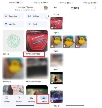 via Google Photos | recover deleted WhatsApp videos android