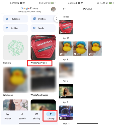 über Google Fotos | Gelöschte WhatsApp-Videos Android wiederherstellen