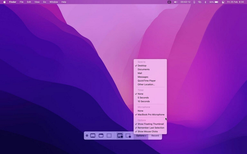 Verwenden der Screenshot-Symbolleiste Schritt 1 | Bildschirmaufnahme auf mac