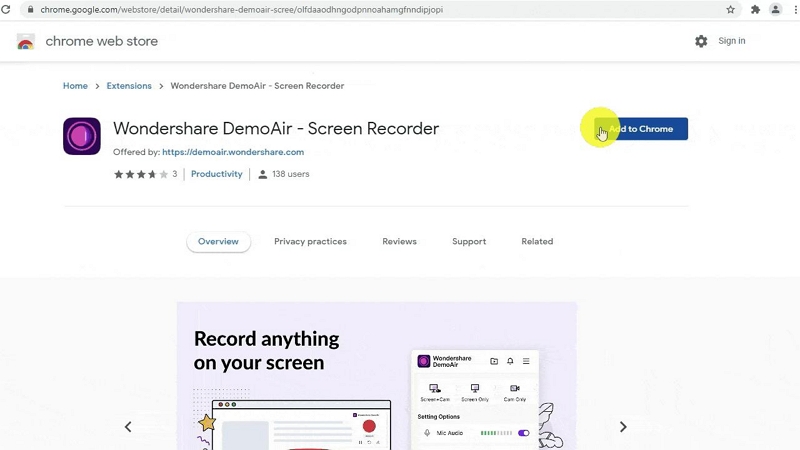 Wondershare DemoAir Schritt 1 | Bildschirmaufnahme auf Chromebook