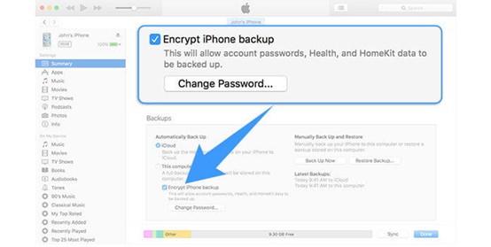 password for the backup in iTunes