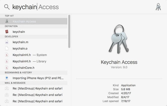 use the Keychain Access application mac step 1