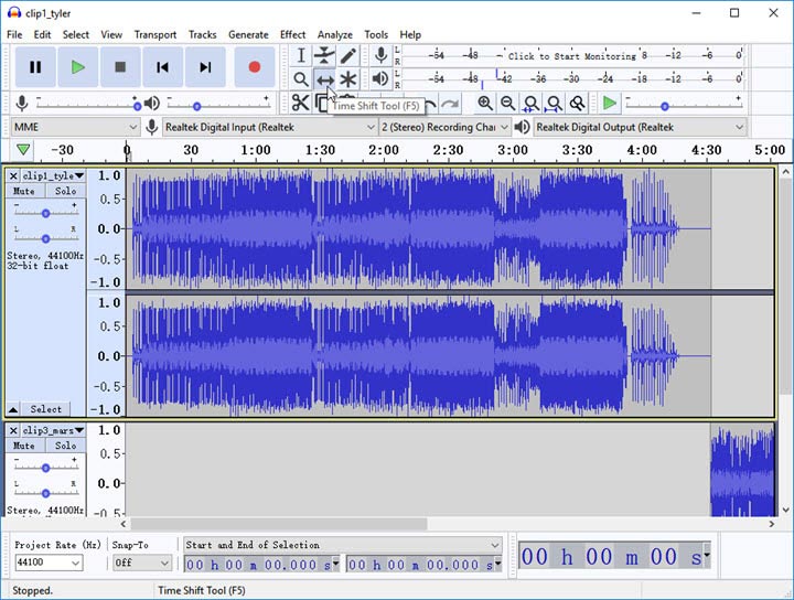 merge 2 audio with audicity