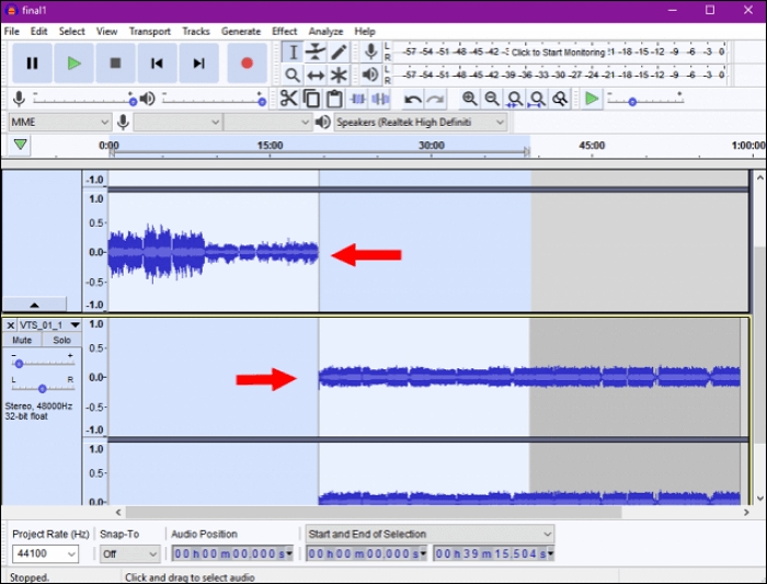 Merge M4A Files with audacity step 3