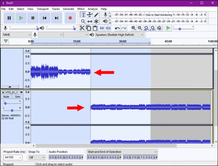 M4A ファイルを audacity ステップ 3 でマージする