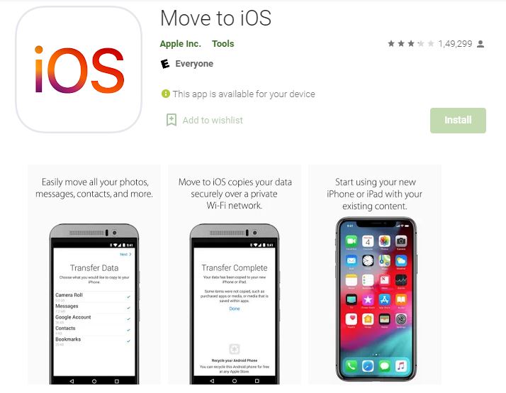 Move to iOS | best app to transfer data from Android to iPhone