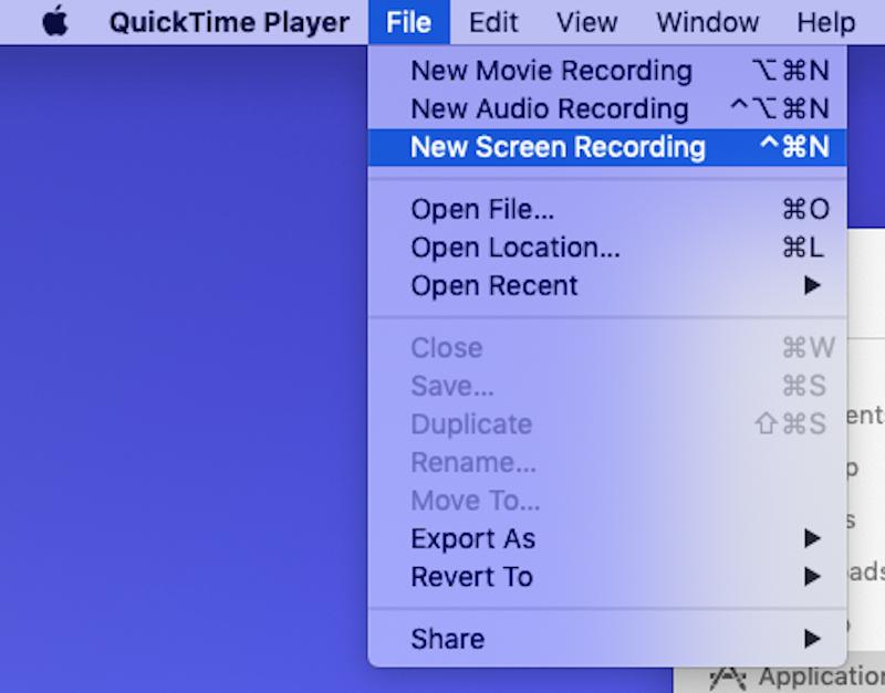 QuickTime Player step 1 | how to screen record on mac shortcut