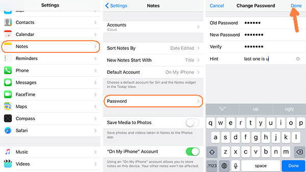 change password for Notes Account