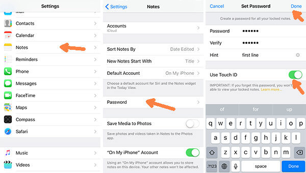 choose a password for the Notes app