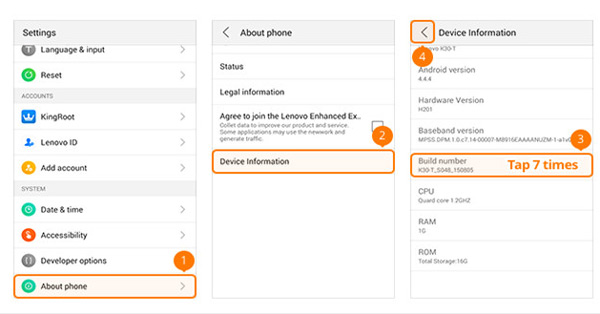 Lenovo Telefon Schritt 1 | Aktivieren Sie den USB-Debug-Modus