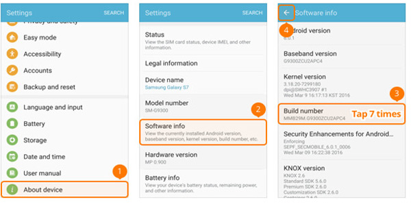Samsung Galaxy S5/S6/S7 step 1 | Enable USB Debug Mode