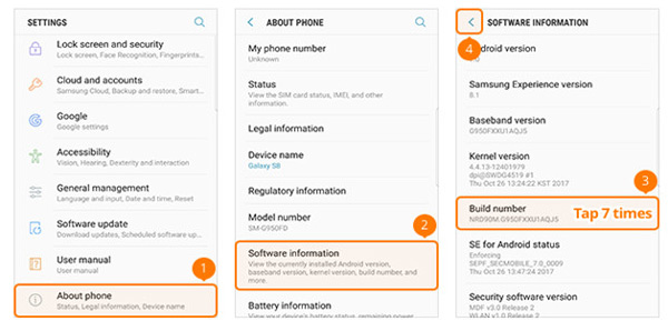 Samsung Galaxy S8/S8+ Schritt 1 | Aktivieren Sie den USB-Debug-Modus