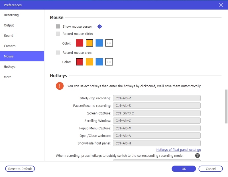 settings of eassiy | screen recorder for pc with webcam