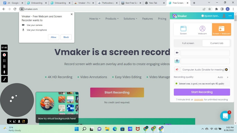 vmaker オンライン ツールを使用して 4K 電話を録音するステップ 3 | 4K スクリーンレコーダー PC