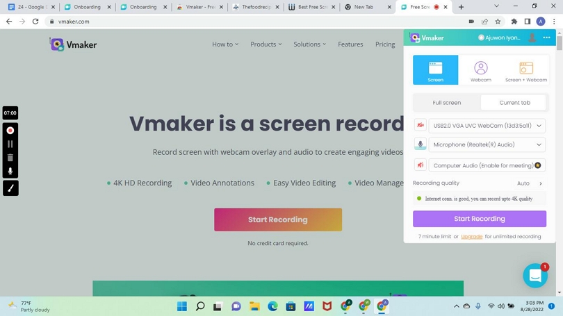 vmaker オンライン ツールを使用して 4K 電話を録音するステップ 4 | 4K スクリーンレコーダー PC